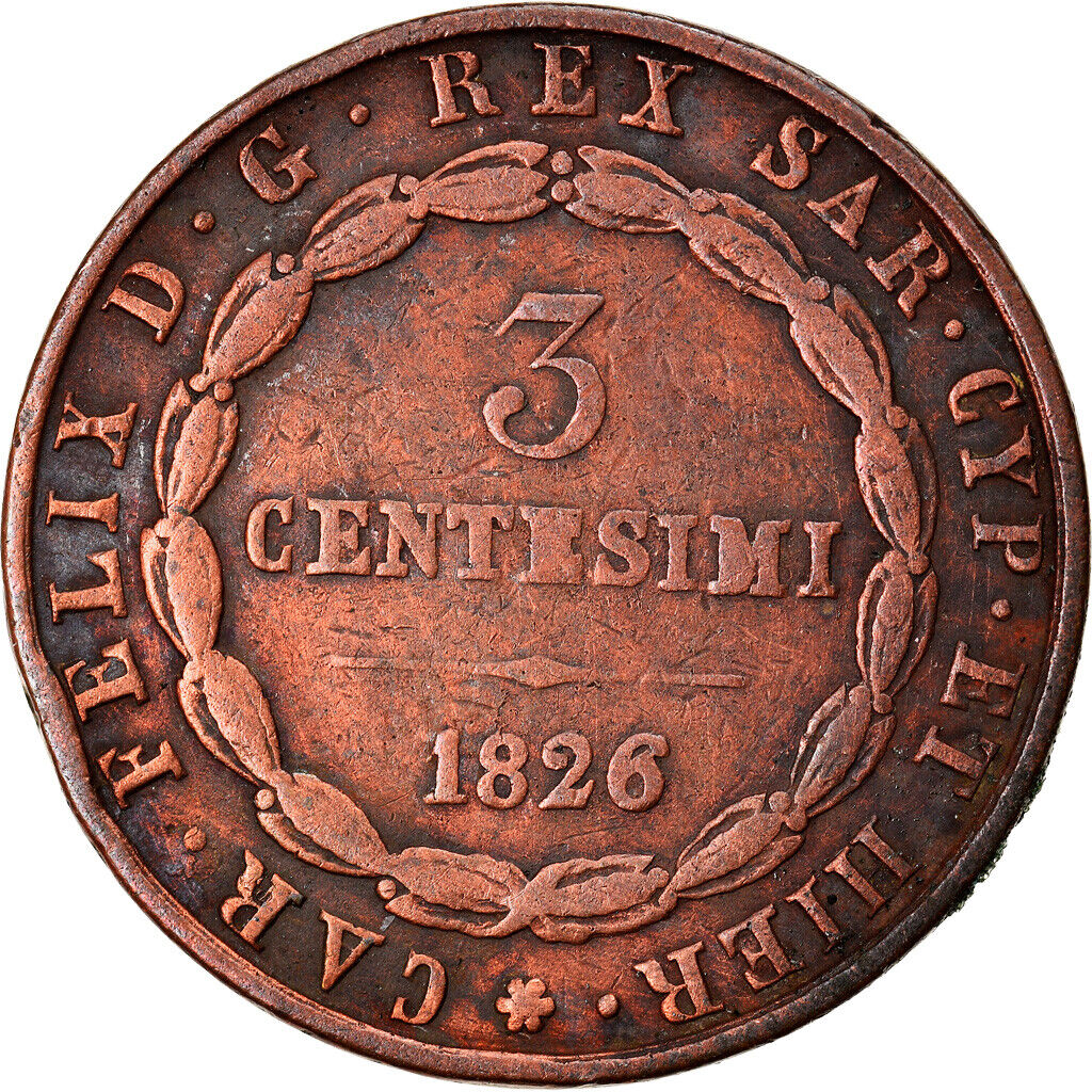 Carlo Felice, 3 Centesimi, 1826